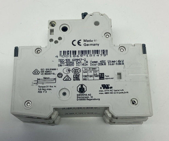 Siemens 5SY4210-6 2-Pole, 10-Amp Circuit Breaker 400VAC MBC-B10