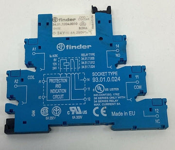 Finder 34.51.7.024.0010 24VDC Coil Relay w/ 93.01.0.024 Socket  6A, 250VAC - 0