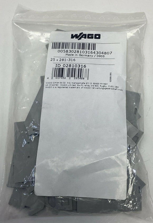 Wago 281-316 Gray 3mm Thick End and Intermediate Plate (25-Pack)