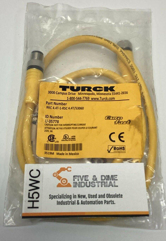 Turck RKC4.4T-1-RSC4.4T/S3060 4-Pin Male/Female Cable 1-Meter U-35778