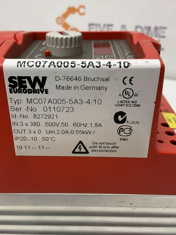 SEW Eurodrive MC07A005-5A3-4-10 Variable Frequency Movitrac Drive 3P, 2A