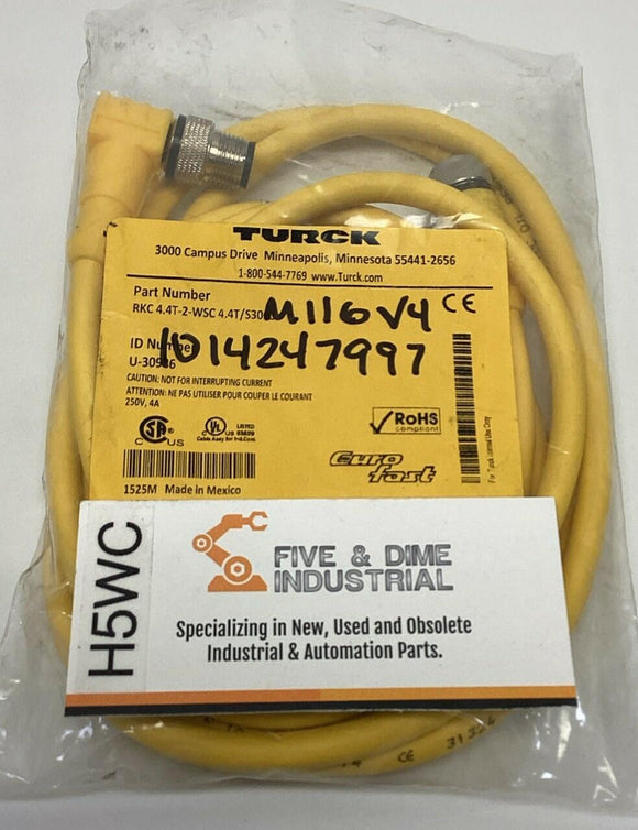 Turck RKC4.4T-2-WSC4.4T/S3060 4-Pin M12 Female to 90° Male Cable, 2M, U-30986
