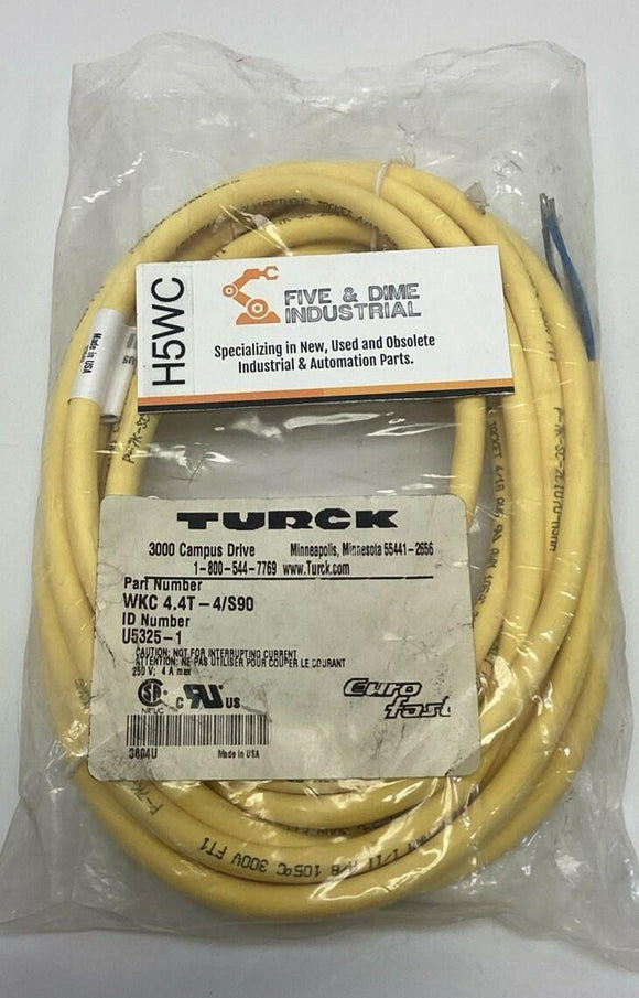 Turck WKC4.4T-4/S90 M12 4-Pin 90° Female Single End Cable, 4M, 4-Wire, U-5325-1