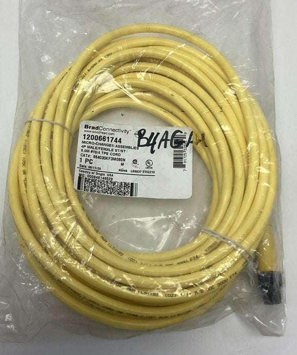 Brad Harrison 1200661744 4-Pole Male / Female Straight Cable, 8-Meters, M12