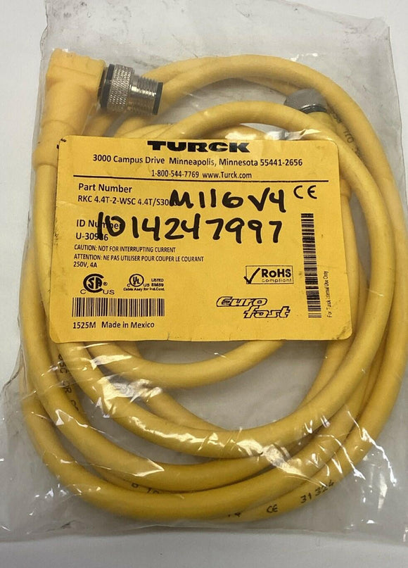 Turck RKC4.4T-2-WSC4.4T/S3060 4-Pin M12 Female to 90° Male Cable, 2M, U-30986