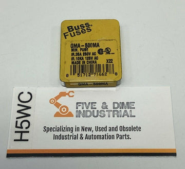 Bussmann GMA-500MA 500MA Buss Glass Fuses 125/250 VAC (5-Pack)