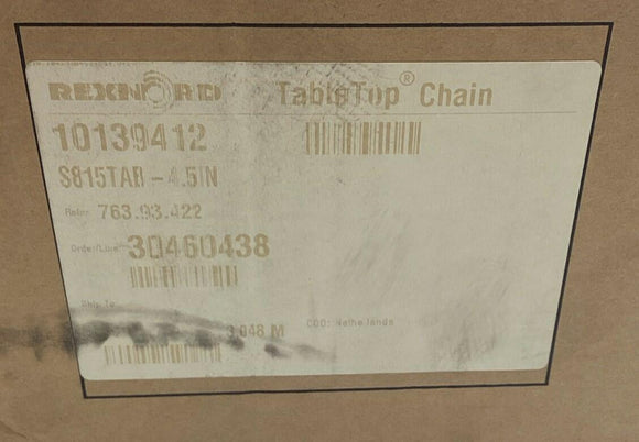 Rexnord 10139412 S815TAB-4.5IN Steel TableTop Chain 4.5" Wide x 1.5" Pitch 10ft