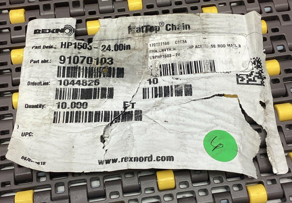 Rexnord 91070103 HP1503-24.00IN MatTop Chain, 10FT