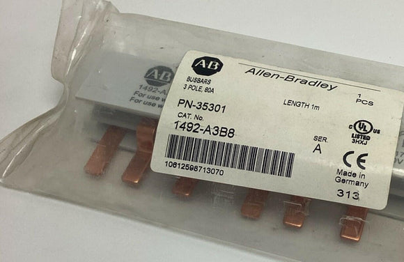 Allen Bradley 1492-A3B8 / 35301 3-Pole Buss Bar, 80-Amp, 1 Meter