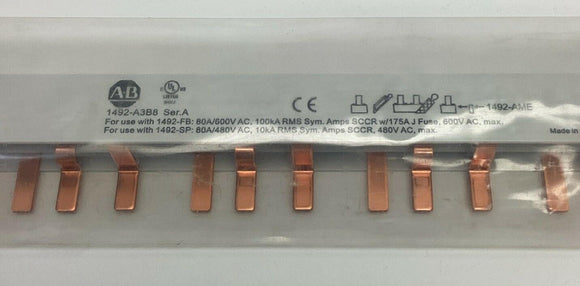 Allen Bradley 1492-A3B8 / 35301 3-Pole Buss Bar, 80-Amp, 1 Meter