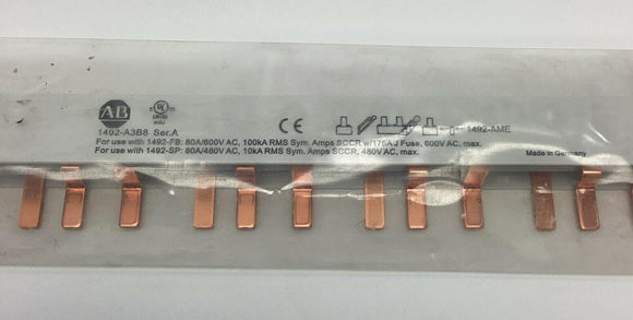 Allen Bradley 1492-A3B8 / 35301 3-Pole Buss Bar, 80-Amp, 1 Meter