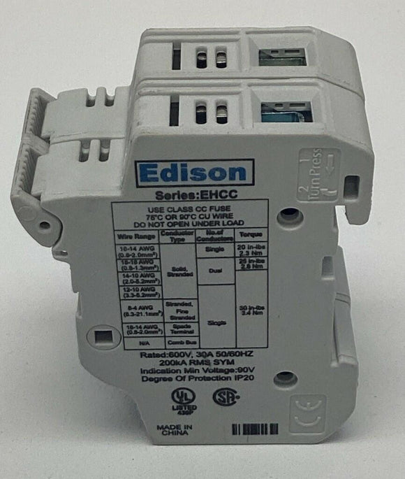 Edison EHCC 2-Pole Fuse Holder 600V, 30A