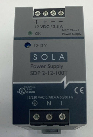 Sola Emerson SDP-2-12-100T 2.5A 12VDC Power Supply DIN Mount 115/230VAC - 0