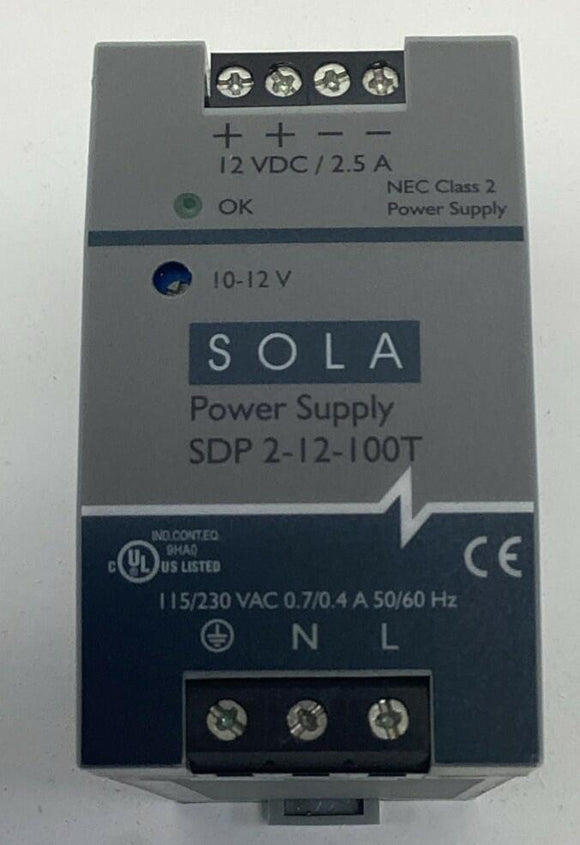 Sola Emerson SDP-2-12-100T 2.5A 12VDC Power Supply DIN Mount 115/230VAC