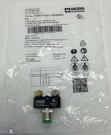 Murr 7000-41201-0000000 T-Coupler Male M12 to 3-Pole Female M8 Connector 50VAC - 0
