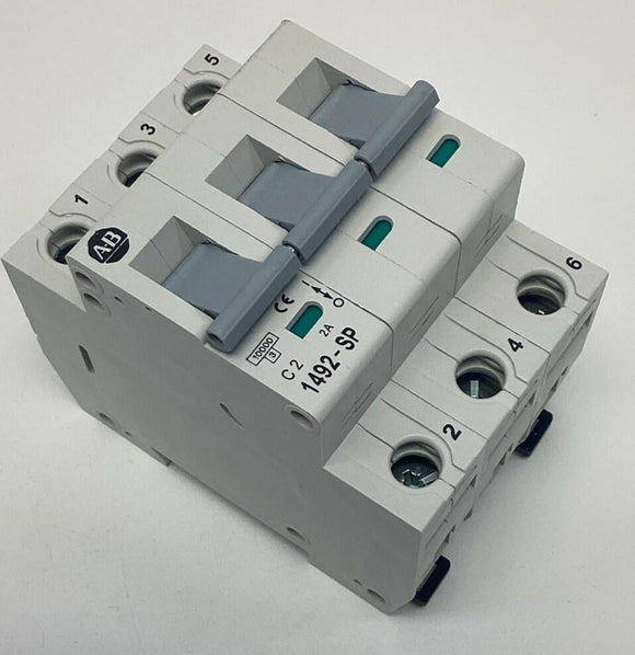Allen Bradley 1492-SP3C020 Ser. C 3-Pole, 2A Miniature Circuit Breaker DIN Mount