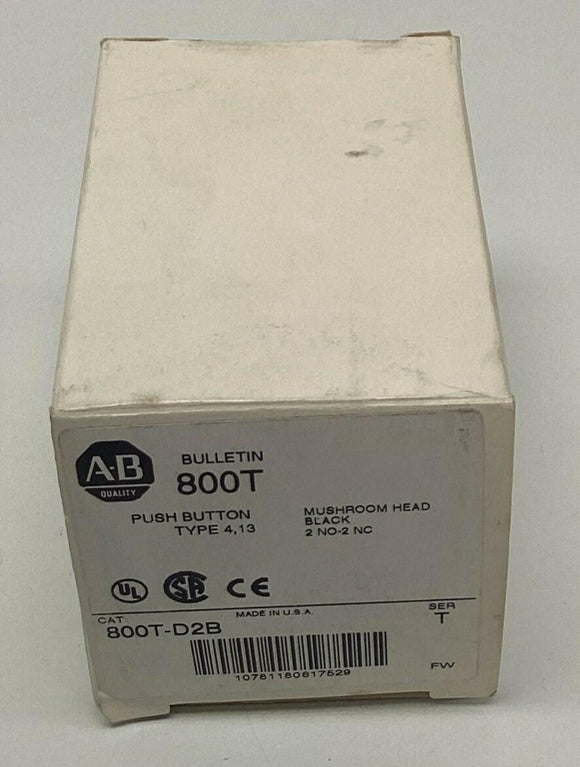 Allen Bradley 800T-D2B Black Mushroom Push Button 2-NO, 2-NC, Momentary
