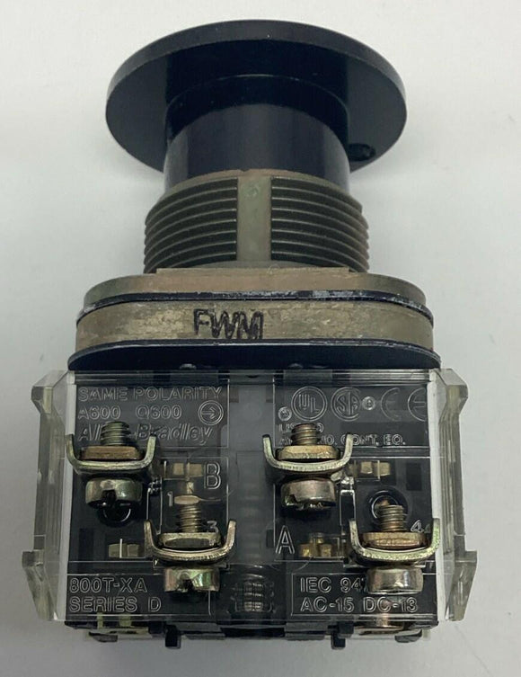 Allen Bradley 800T-D2B Black Mushroom Push Button 2-NO, 2-NC, Momentary