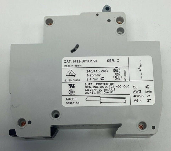 Allen Bradley 1492-SP1C150 1-Pole, 240/415VAC 15-Amp Circuit Breaker