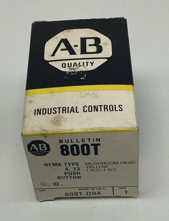 Allen Bradley 800T-D9A Yellow Mushroom Head 1-NO, 1-NC Momentary Switch