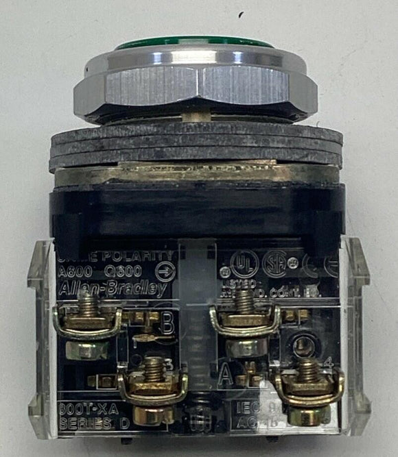 Allen Bradley 800T-A1A Green Momentary Flush Push Button 1-NC, 1-NO