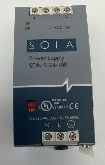 Sola Emerson SDN5-24-100 24V, 5A Power Supply 115/230VAC Input - 0