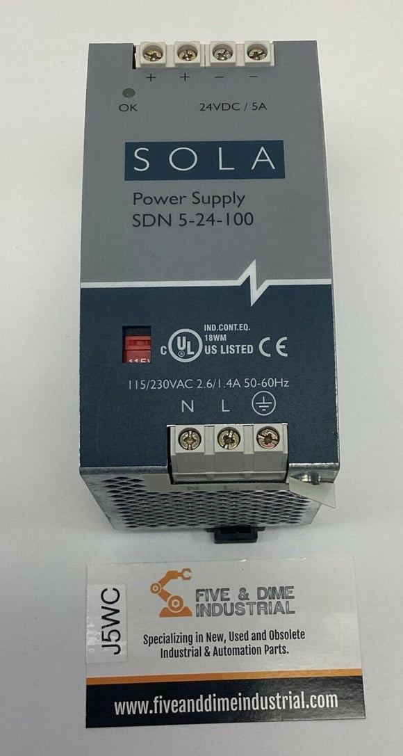 Sola Emerson SDN5-24-100 24V, 5A Power Supply 115/230VAC Input