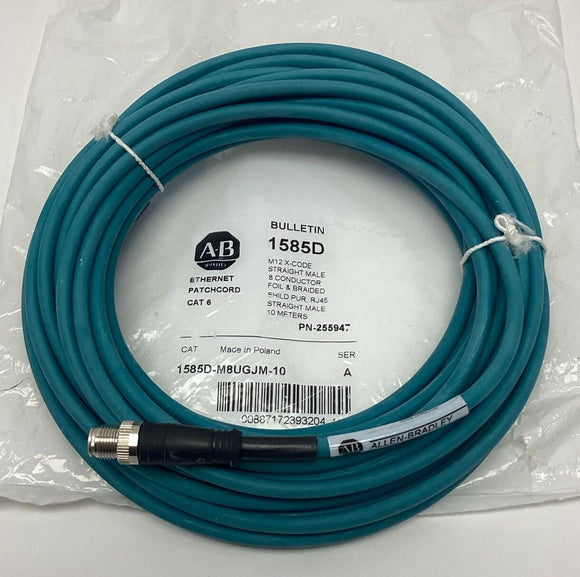 Allen Bradley 1585D-M8UGJM-10 Straight Male Shielded M12 X Code Cable 10M