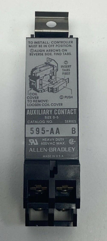 Allen Bradley 595-AA 2 N.O. Auxiliary Contact Block Sizes 0-5 - 0