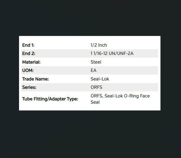 Parker 8-12 C5OLO-S V0894 Seal-Lok Straight Thread Elbow ORFS / SAE-ORB