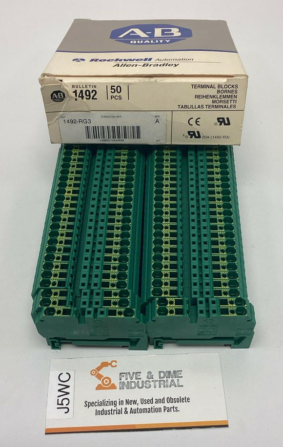 Allen Bradley 1492-RG3 Green 2-Wire Terminal Blocks (Box of 50)