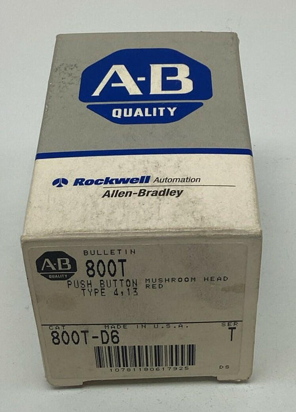 Allen Bradley 800T-D6 Red Mushroom Head Push Button Type 4, 13