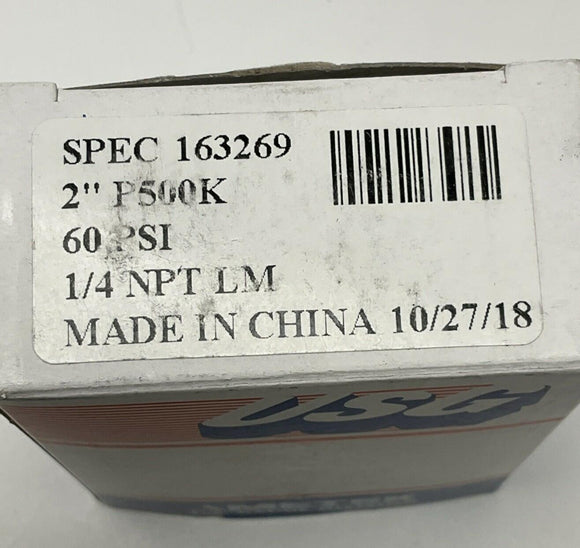 Ametek USG 163269 0-60 PSI Pressure Gauge 2"  1/4" NPT, Brass Lower Middle