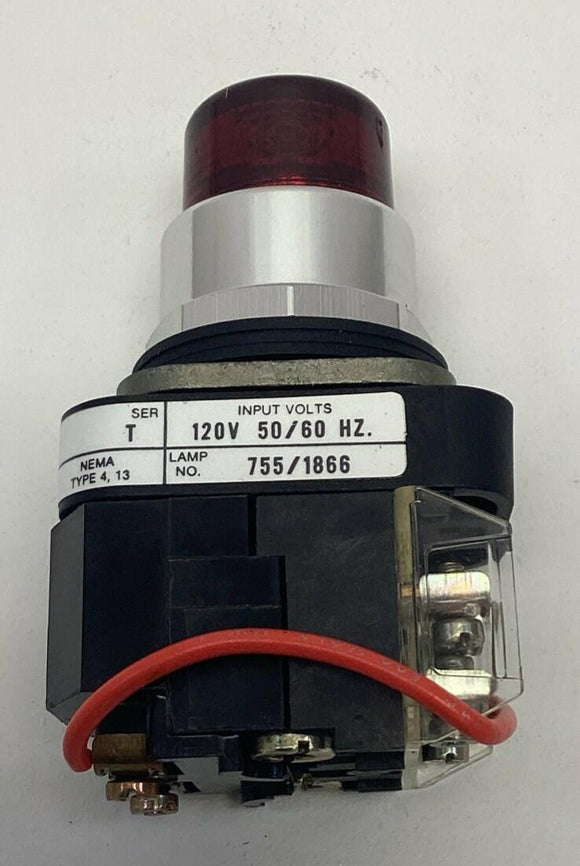 Allen Bradley 800T-PT16R Red Cap Push-to-Test Pilot Light 120VAC