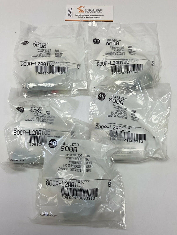 Allen Bradley 800A-L2AA10C Amber Indicating Lamp Light 2-250V (5-Pack)