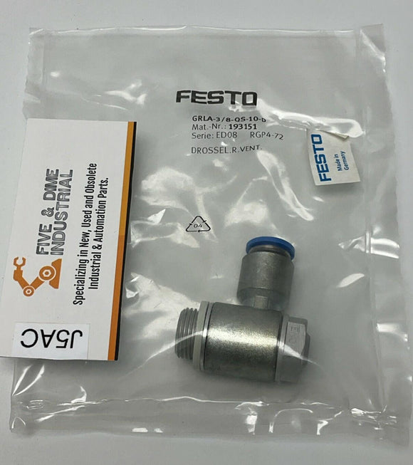 Festo 193151 / GRLA-3/8-QS-10-D One-Way Flow Control Valve G-38" Thread