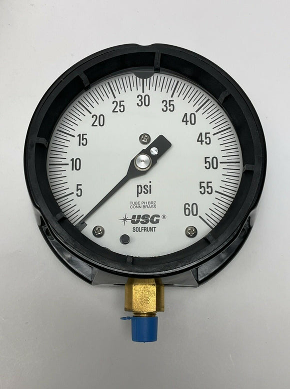 Ametek / USG 175008 Pressure Gauge 4-1/2" 60 PSI, 1/4" NPT Lower Middle BRZ Tube