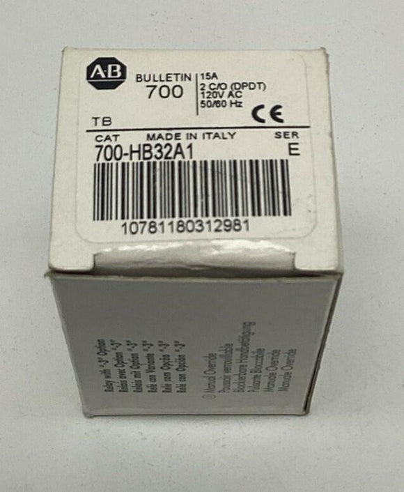 Allen Bradley 700-HB32A1 Square Base 8-Pin Relay 15A, 120VAC Coil