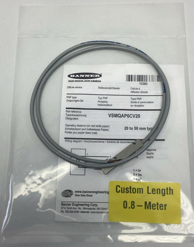 Banner VSMQAP6CV20 / 13383 PNP Diffuse Sensor 0.8-Meter 10-30VDC - 0