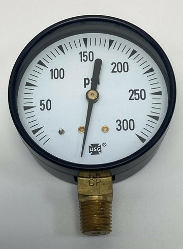 Ametek USG 163283 2-1/2" Pressure Gauge 300 PSI 1/4" NPT Brass Lower Middle - 0