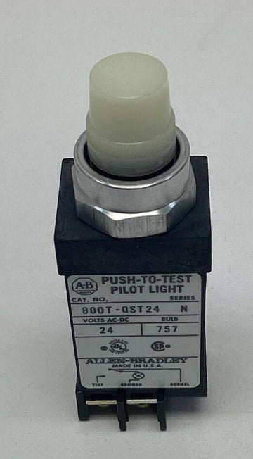 Allen Bradley 800T-QST24W White Cap Push-to-Test Pilot Light 24VDC - 0