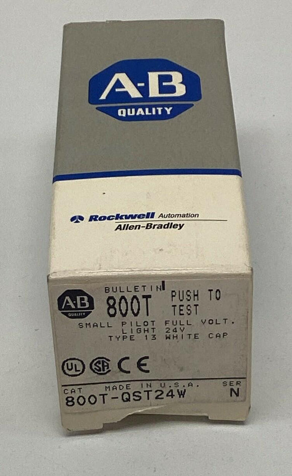 Allen Bradley 800T-QST24W White Cap Push-to-Test Pilot Light 24VDC