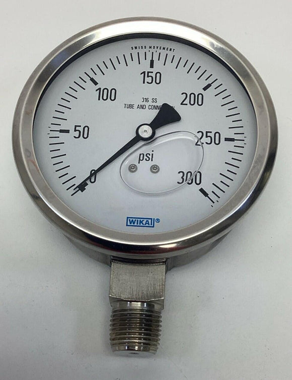 Wika 9768572 Type 232.53 4" 0-300 PSI Pressure Gauge, 1/2" NPT LM, Filled