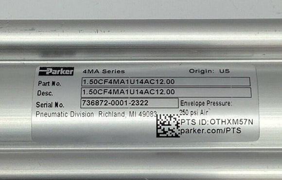 Parker 1.50CF4MA1U14AC12.00 Double Acting Cylinder 1-1/2" Bore, 12" Stroke