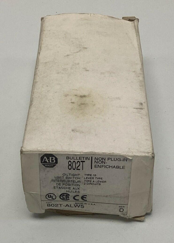Allen-Bradley 802T-ALW5 Ser. D Limit Switch, Lever Type, Oil Tight, NON-Plug-In