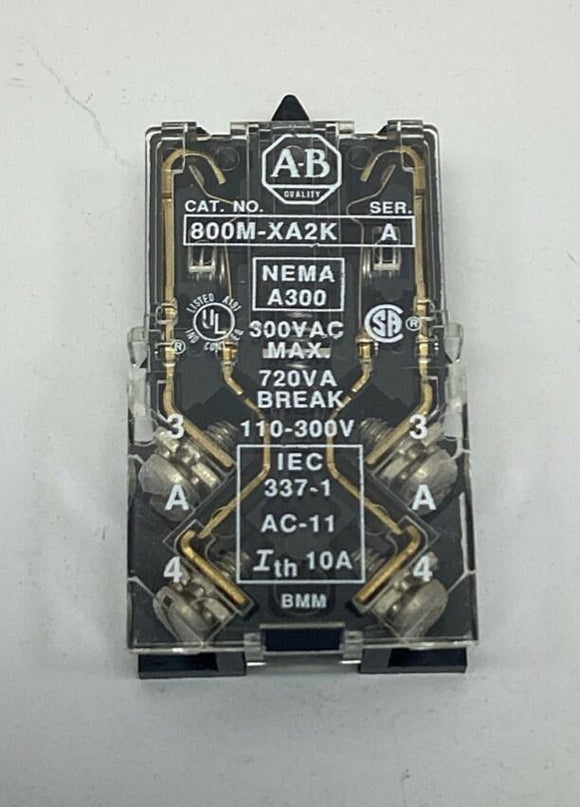 Allen Bradley 800M-XA2K Ser. A. 2-N.O. Contact Block