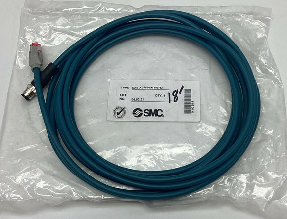 SMC EX9-AC050EN-PSRJ Communication Cable for Ethernet Fieldbus, M12, RJ45, 5M