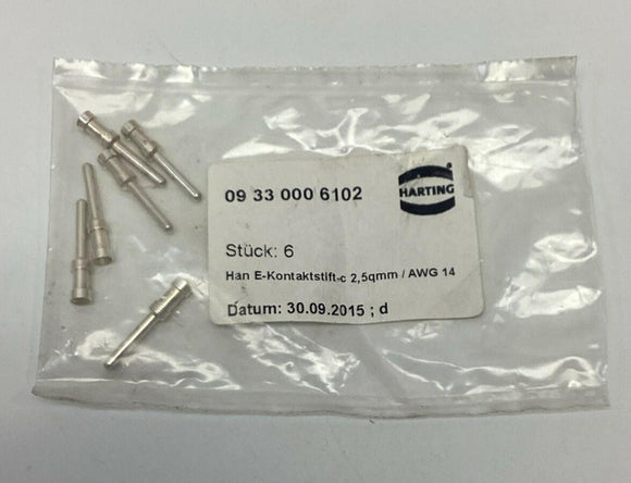 Harting 09330006102 Silver Plated Crimp Contacts, 14AWG (6-Pack)