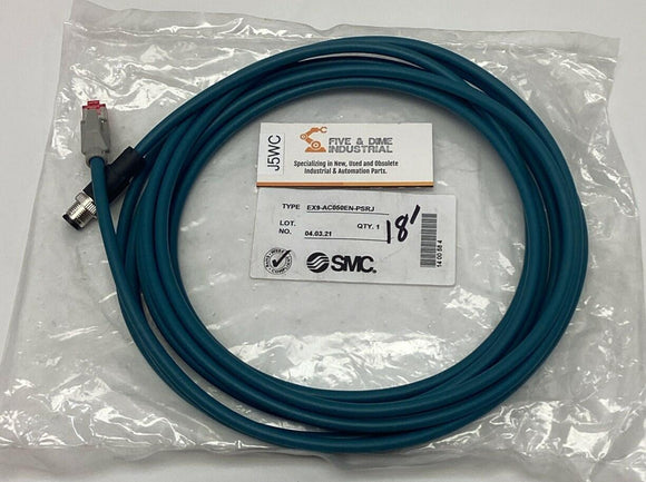SMC EX9-AC050EN-PSRJ Communication Cable for Ethernet Fieldbus, M12, RJ45, 5M