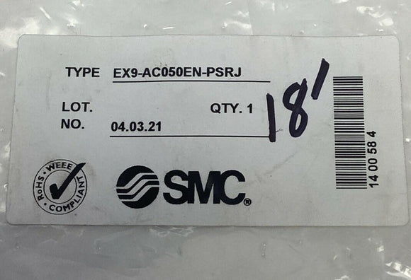 SMC EX9-AC050EN-PSRJ Communication Cable for Ethernet Fieldbus, M12, RJ45, 5M